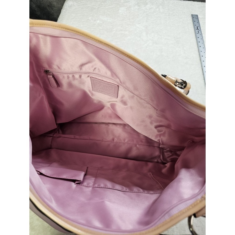 Vintage Pink Coach Signature Optic Leah Shoulder Tote Bag - Picture 9 of 14